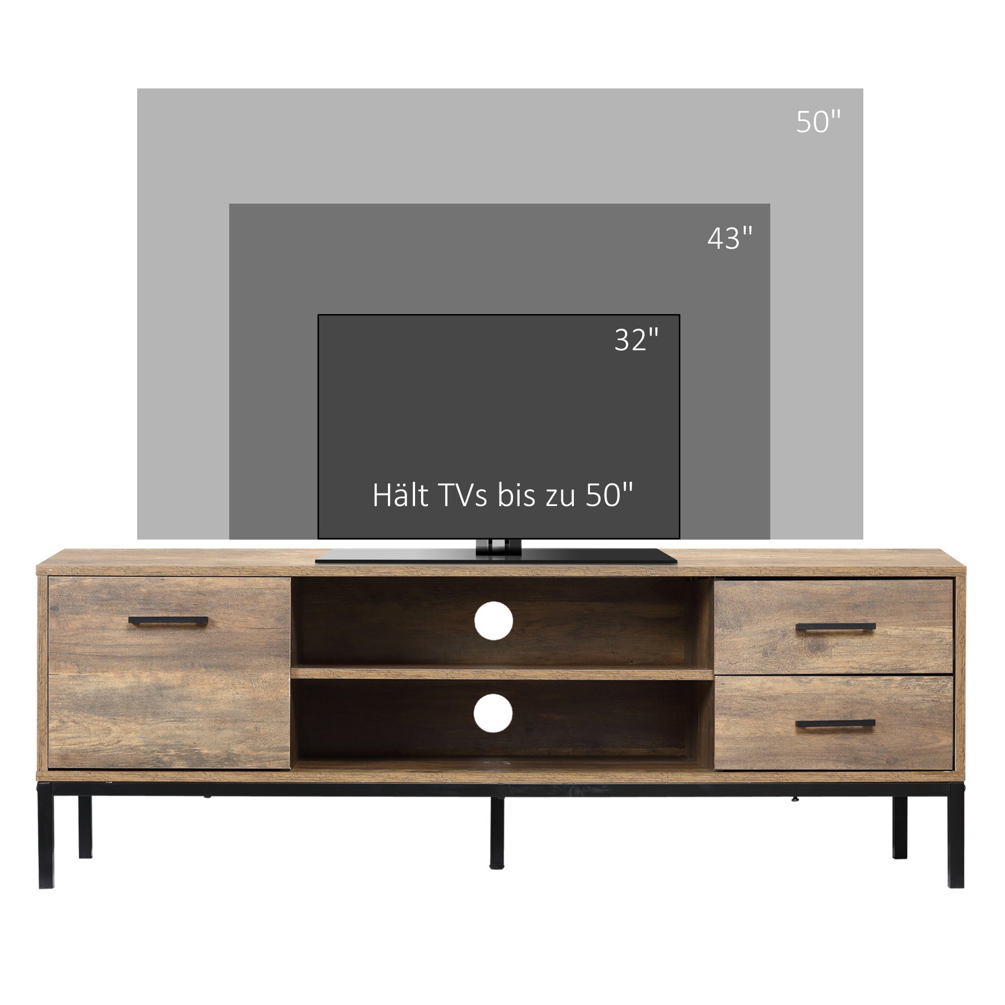 HOMCOM TV-Board TV-Schrank, TV Kommode für TV-Geräte bis zu 50 Zoll (Fernsehschrank, 1 St., TV Board), TV Bank mit Kabelöffnung