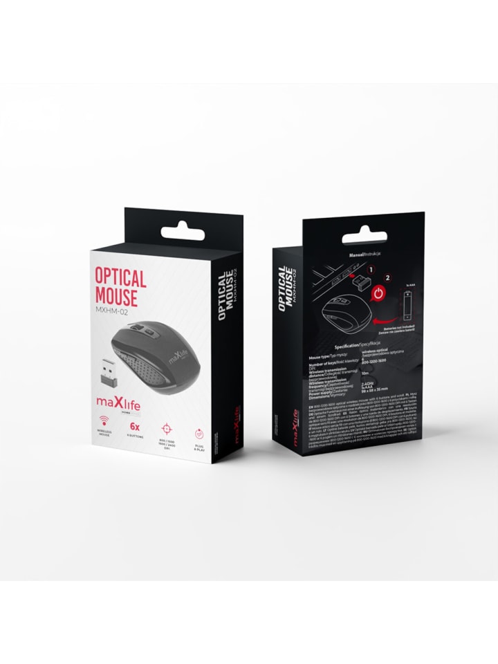 maXlife Kabellose Maus in 800/1000/1600 DPI mit 6 Tasten & USB-Empfänger in Schwarz günstig kaufen onesize
