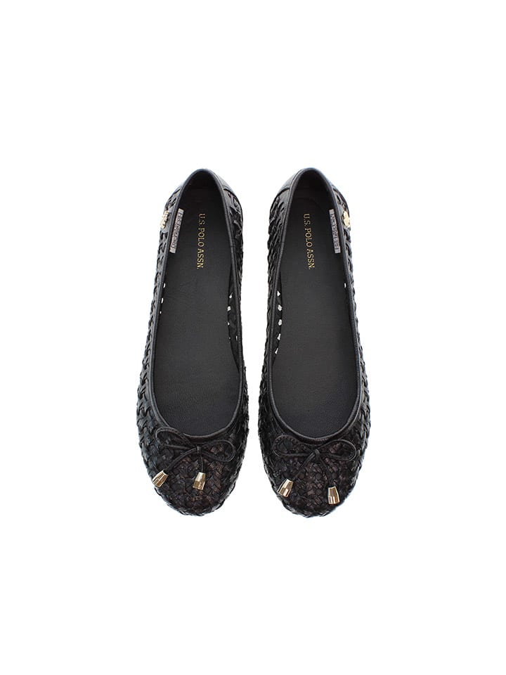 U.S. Polo Assn. Leder-Ballerinas in Schwarz günstig kaufen