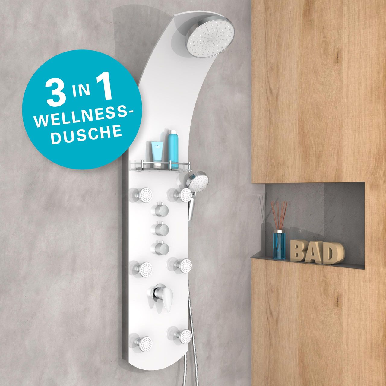 Eisl Duschpaneel KARIBIK, Wellnessdusche 3 in 1 mit Regendusche, sechs Massagedüsen und Handbrause
