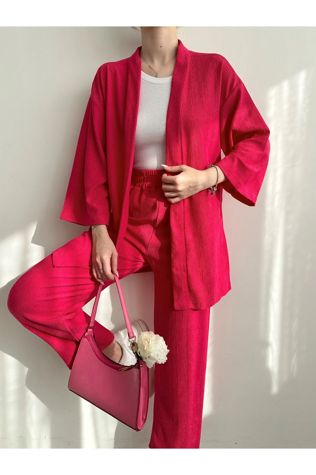 BEJNA  Damen-Strickset mit Kimono-Hose in Fuchsia