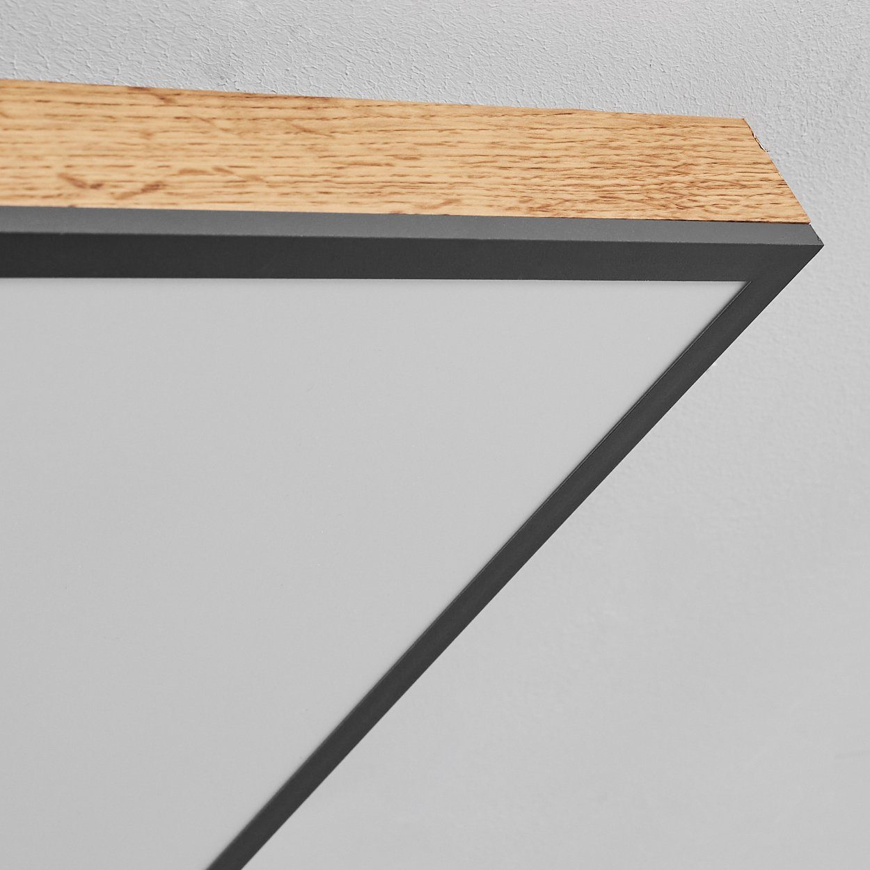 hofstein Deckenleuchte Vacil modernes Deckenpanel aus Metall, MDF, Schwarz/Weiß/Holzoptik, 3000 Kelvin, 24 Watt, 2100 Lumen, eckige Deckenlampe in flachem Design