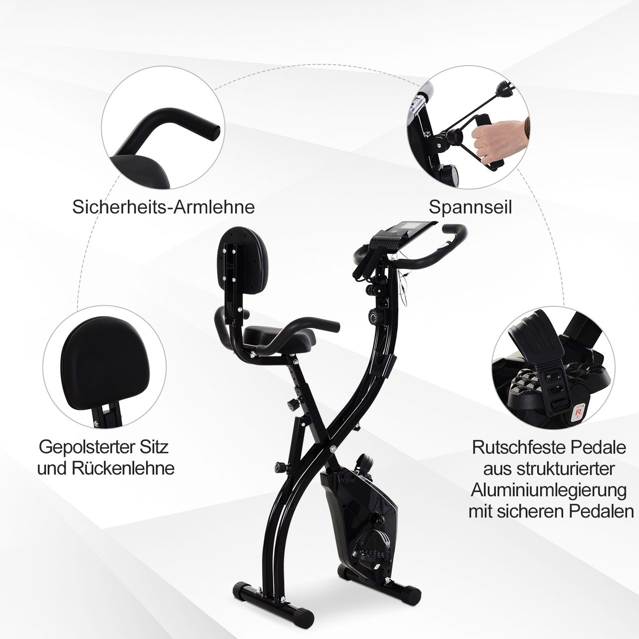 HOMCOM Heimtrainer X-Bike Fahrradtrainer LCD-Display klappbar Schwarz