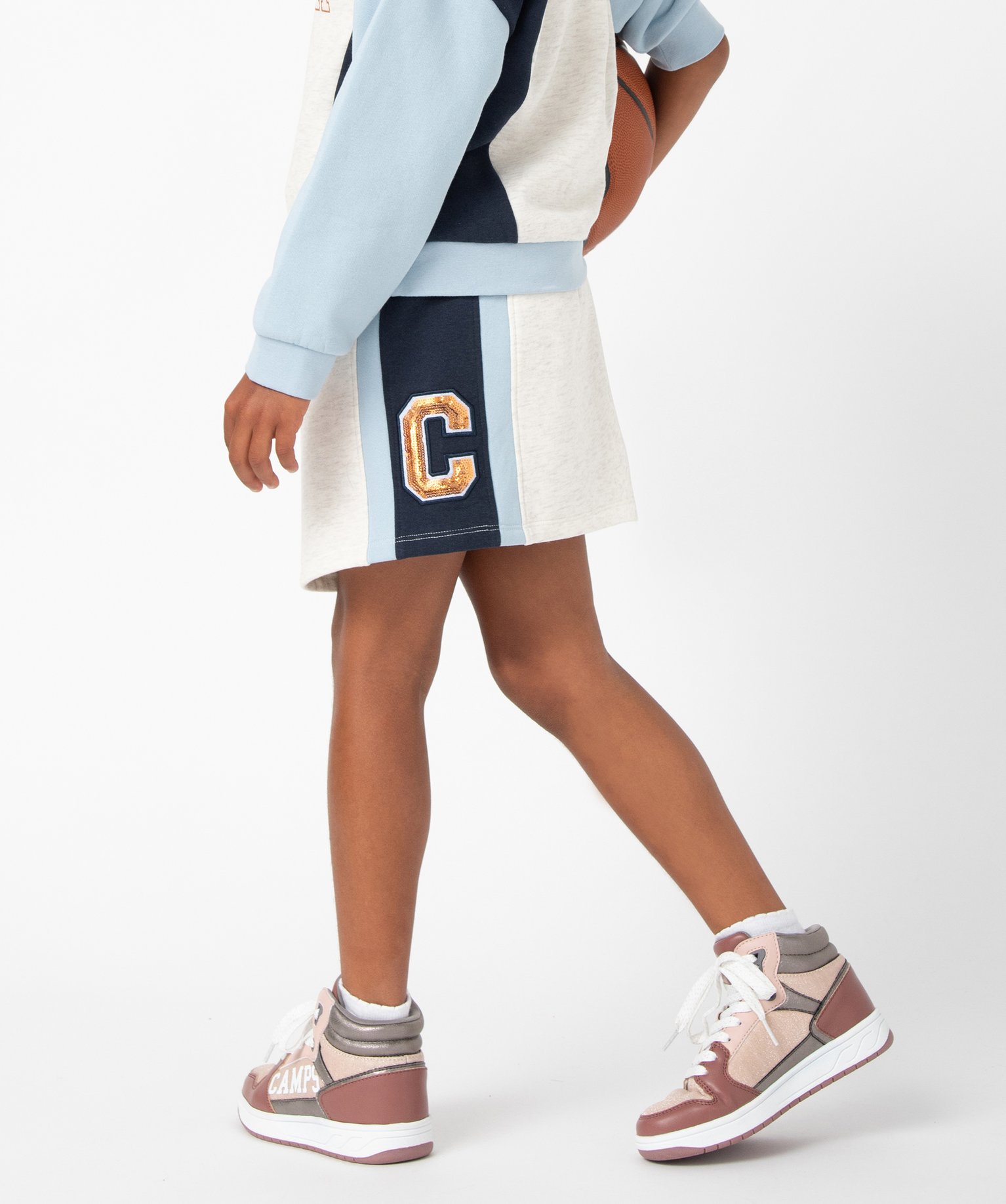 Jupe fille en molleton chaud et sequins - Camps United ecru | GEMO