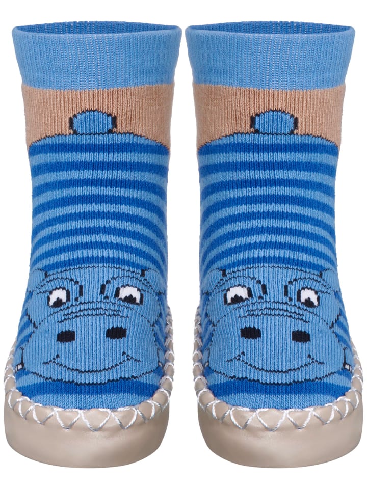 Playshoes Hüttenschuh Nilpferd in Blau günstig kaufen