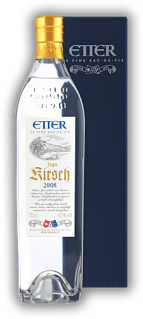Etter Kirsch Zuger alt Jahrgang 2008 Etter Kirsch Zuger alt Jahrgang 2008 Dieser besondere Kirsch wird nur in den allerbesten Erntejahren  destilliert, um einen Höchstgenuss zu bieten. Jahrgang 2008 - 0,7	 Liter - Vol 42%