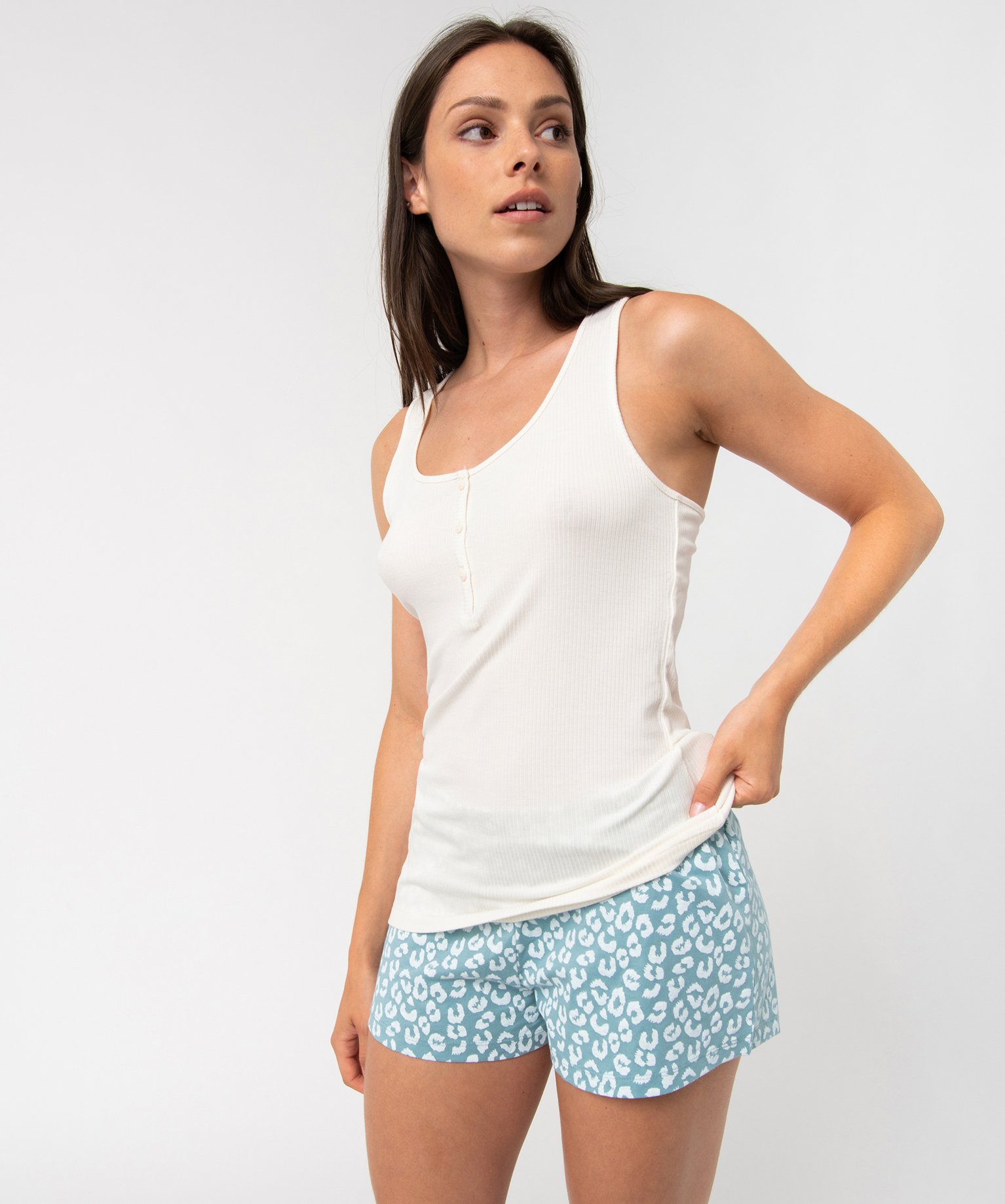 Haut de pyjama femme en maille souple ctelée à bretelles... blanc | GEMO
