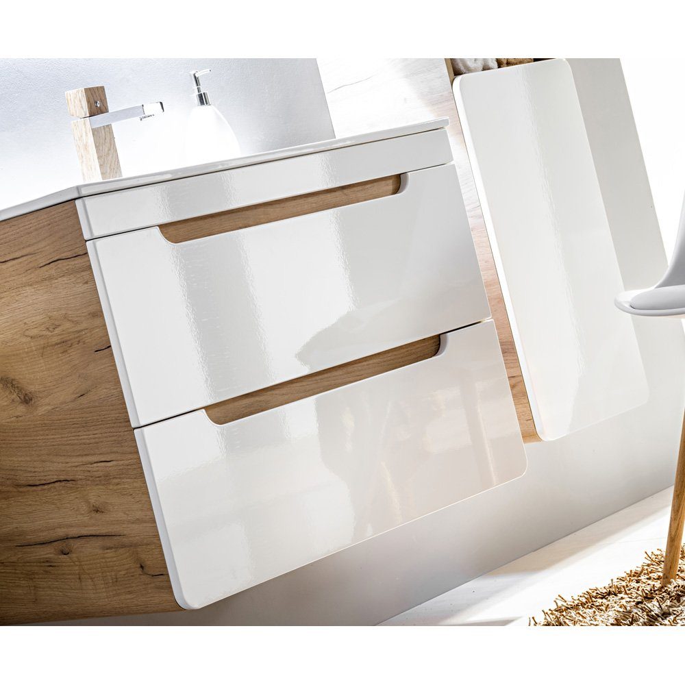Lomadox Badmöbel-Set LUTON-56, (5-St), Wotan Eiche Nb. inkl. 61 cm Keramikwaschtisch 111/200/46 cm