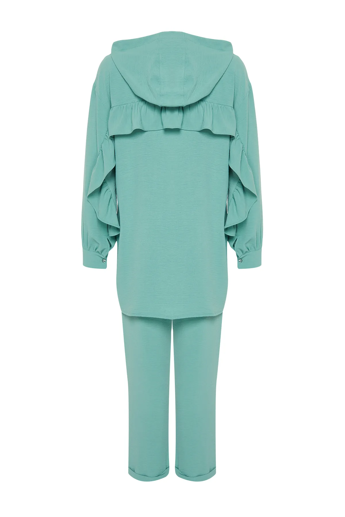 Trendyol Modest  Mintgrünes Rüschen-Detail-Set aus gewebtem Aerobin-Unterteil und Obermaterial TCTSS24US00026
