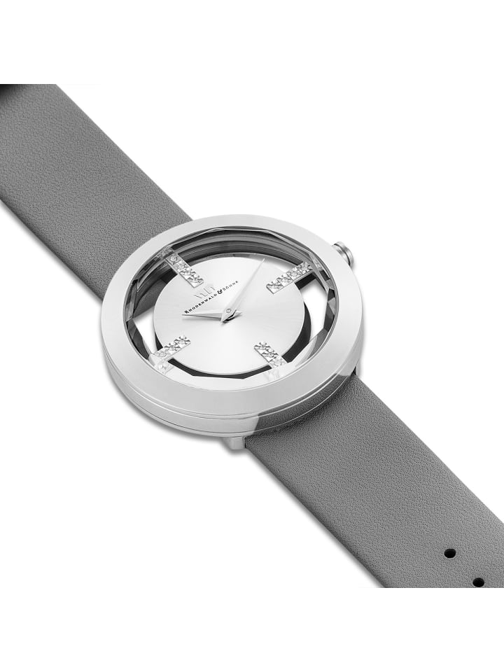 Rhodenwald & Söhne Damen Quarzuhr silber Echtleder grau in grau günstig kaufen 18 cm