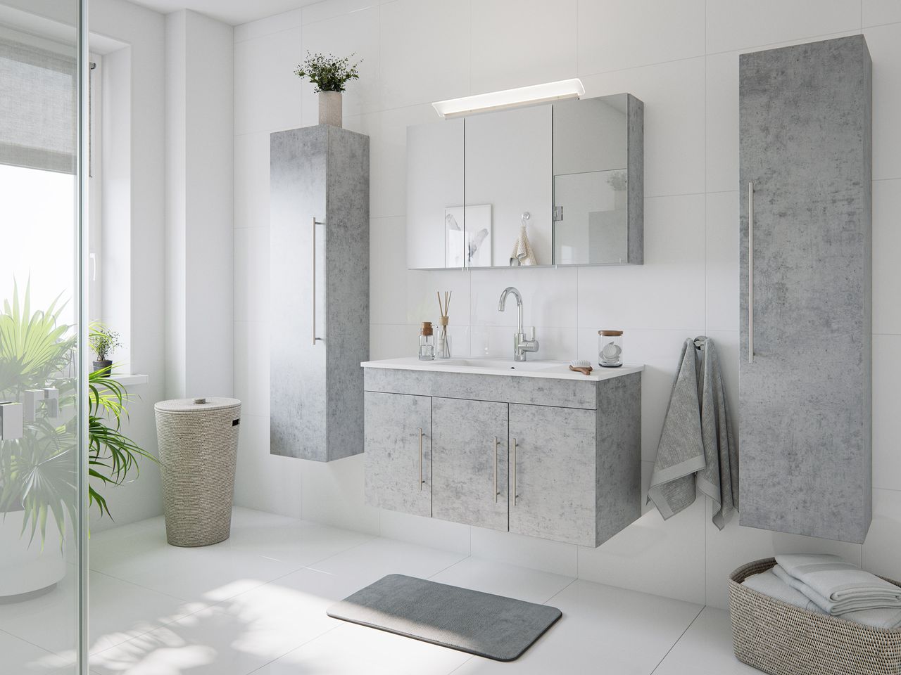 Posseik Badmöbel-Set Teramo 100 cm (4-teilig) Beton EEK: F