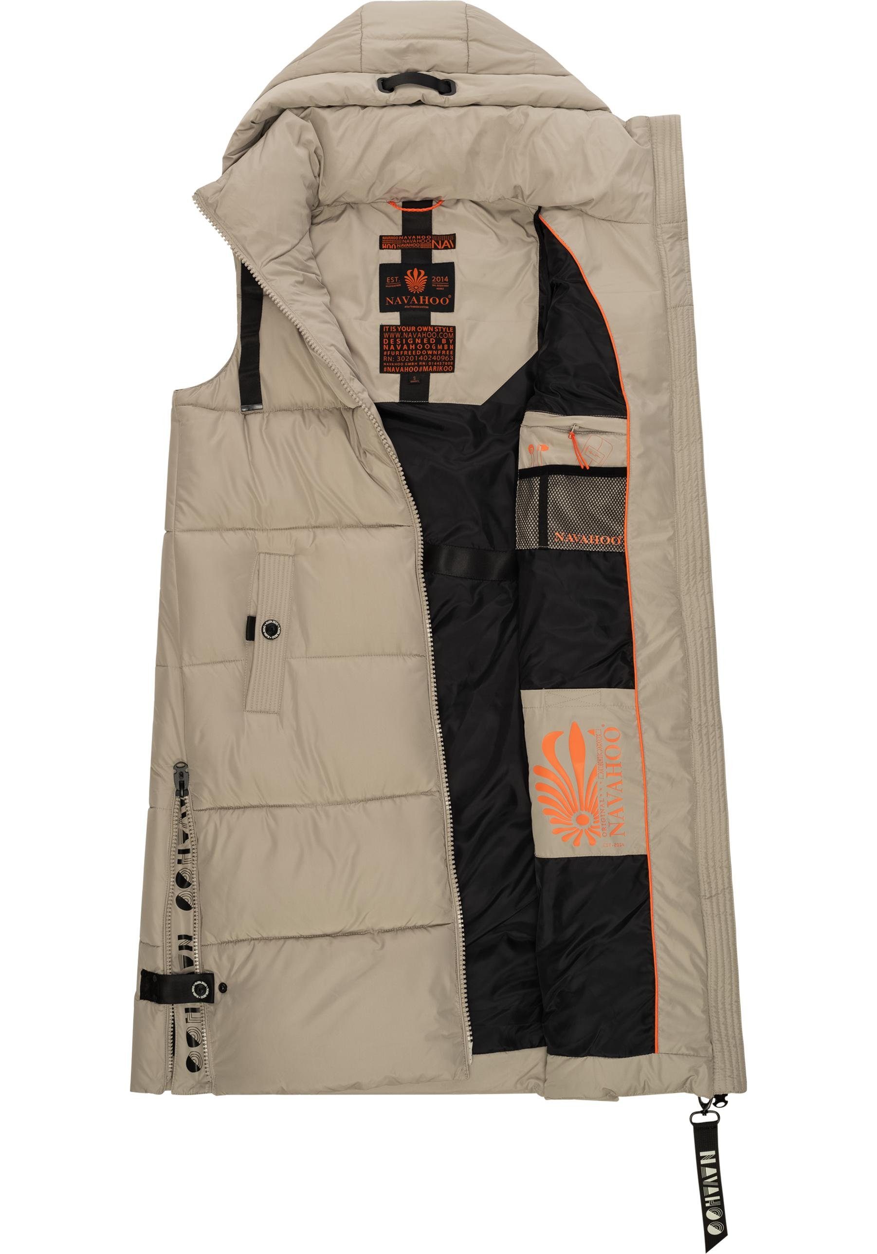 Navahoo Steppweste Schnuffelchen (1-tlg) warme Damen Outdoor-Weste lang mit Kapuze