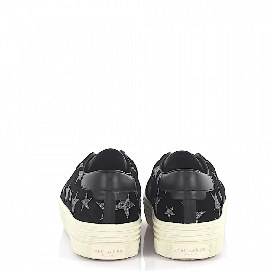 Saint Laurent - Sneaker low Veloursleder Logo schwarz-kombi silber - schwarz