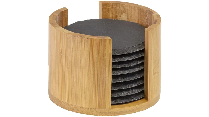 WESTMARK 8 Naturschiefer-Untersetzer »Tapas + Friends«, rund, ø 10 cm, in Bambusbox