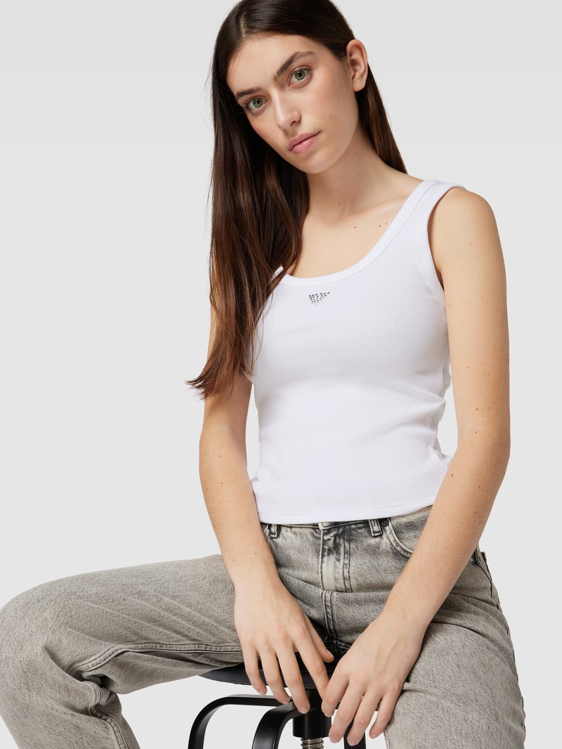 Top mit Feinripp Modell 'BLING' in weiss