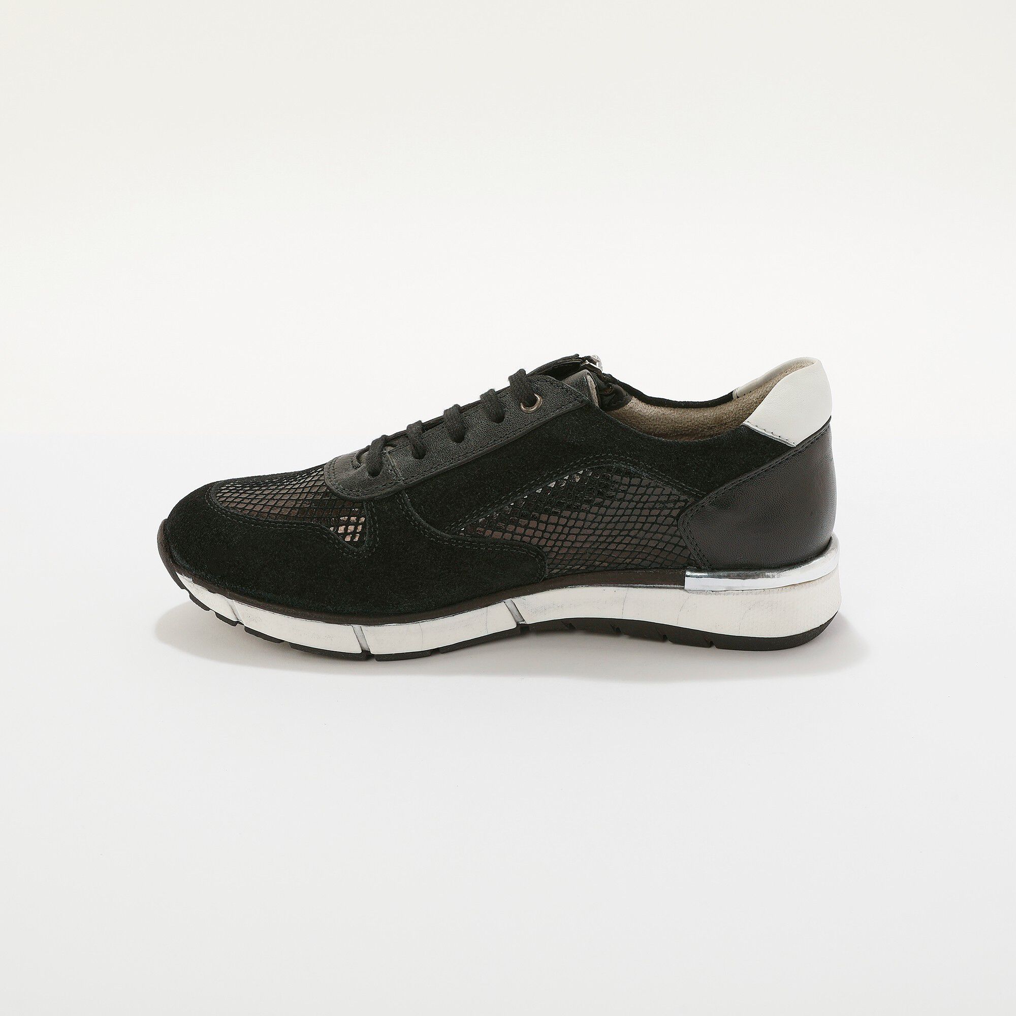 Baskets zippées en cuir empiècement python verni