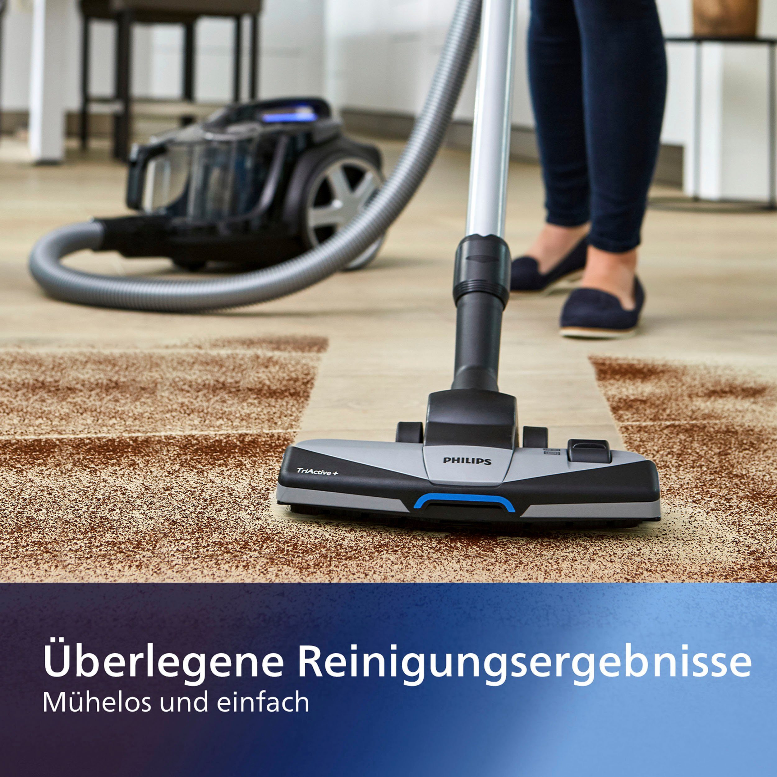 Philips Bodenstaubsauger FC9741/09, 900 W, beutellos, mit 2,0 l Fassungsvermögen und Tri-Active+-Düse