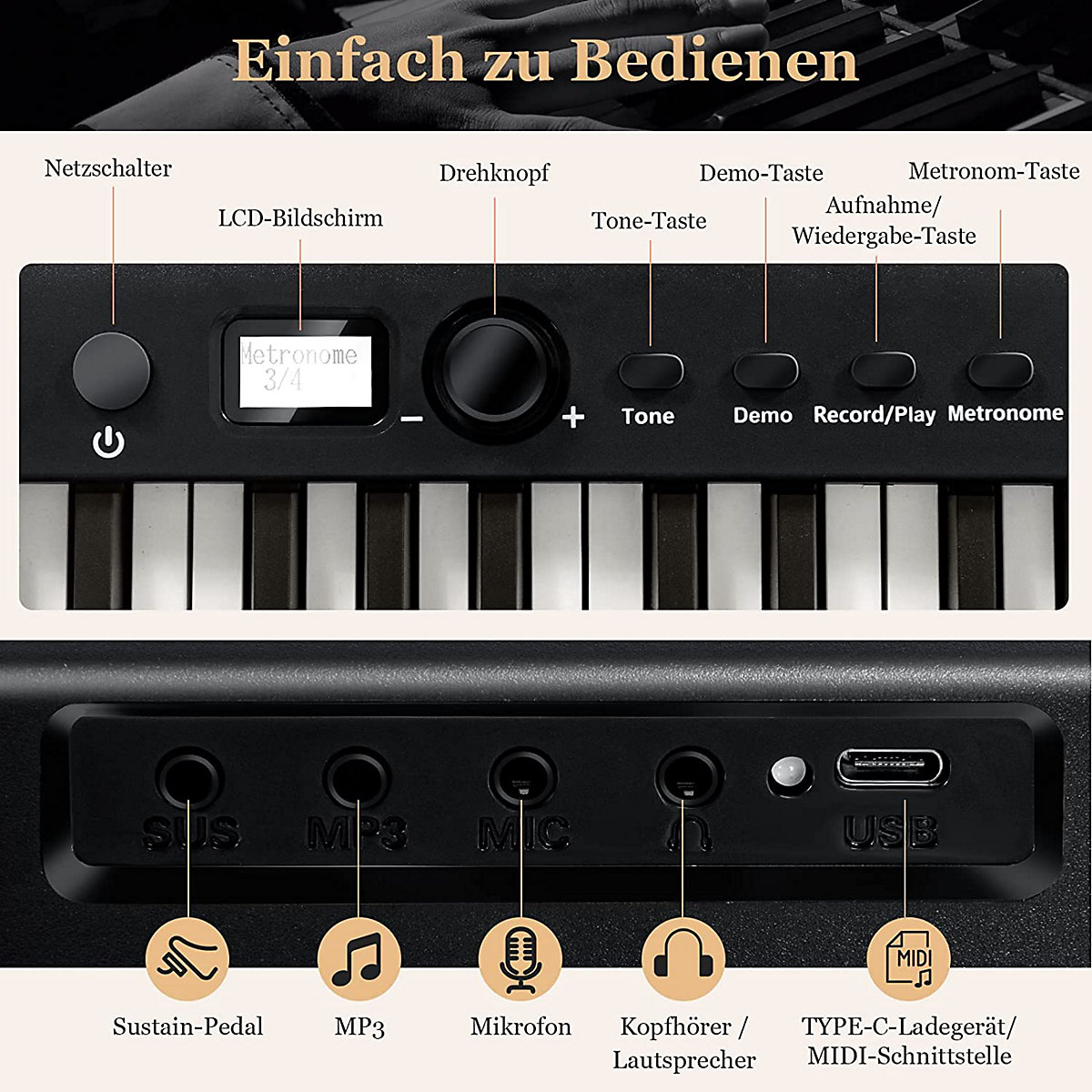 Keyboard 88 Tastatur klappbar mit 2 Stereolautsprechern