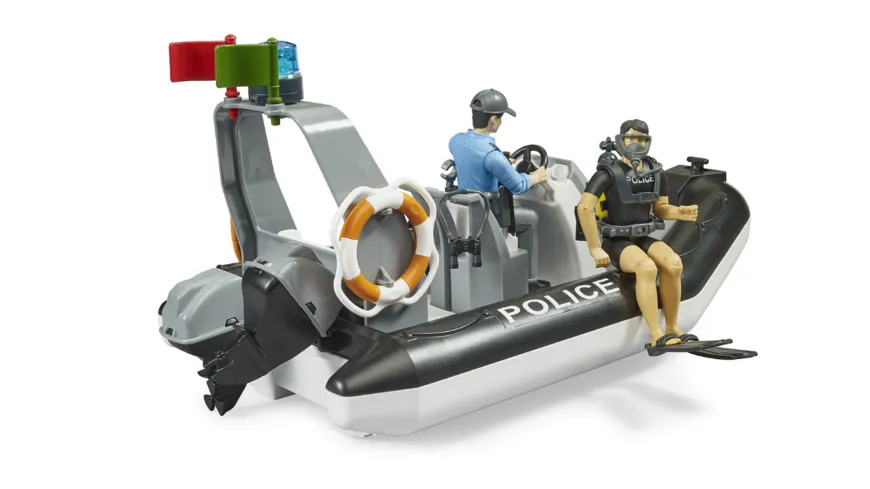 BRUDER - bworld Polizei Schlauchboot mit Polizist, Taucher und Zubehör 62733