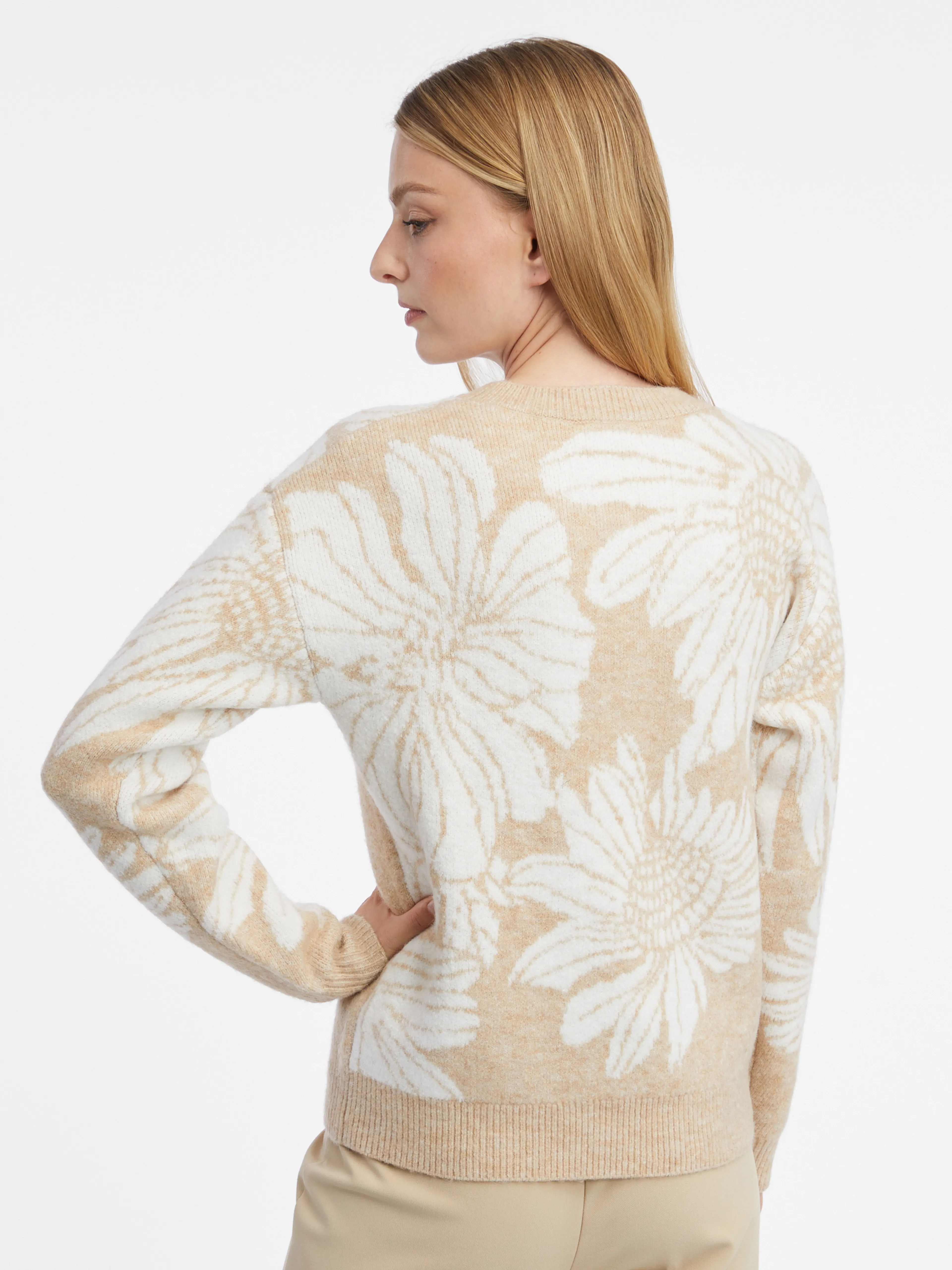 Weiß-beige geblümte Damenstrickjacke ORSAY