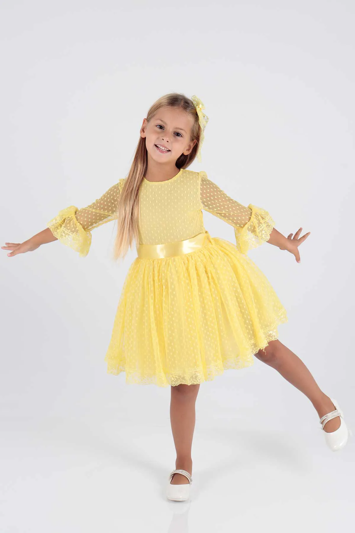 AHENGİM  Trendiges Abendkleid für Mädchen mit Schnalle und Tüllspitze Ak2209
