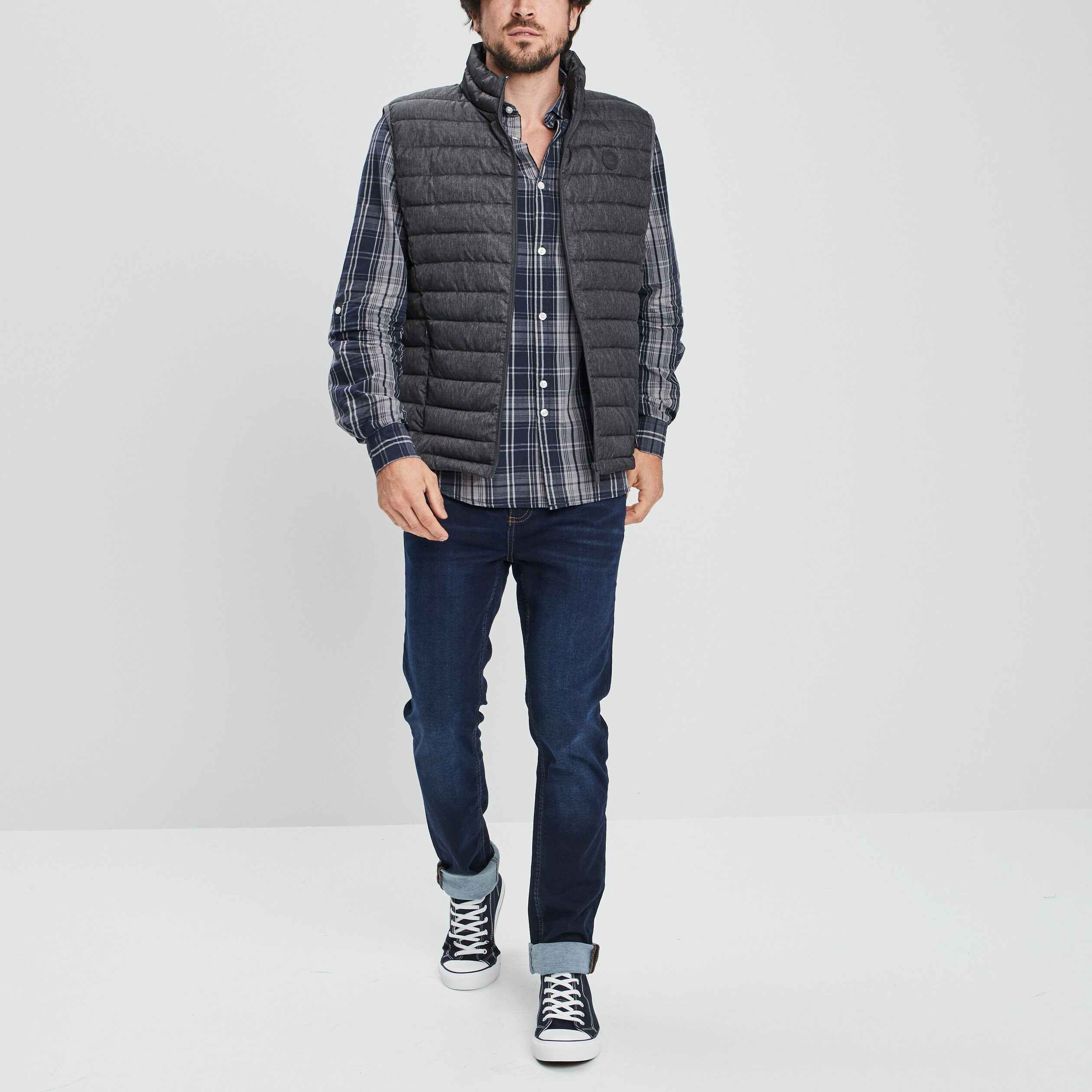 Chemise droite manches 3 4 gris homme | La Halle