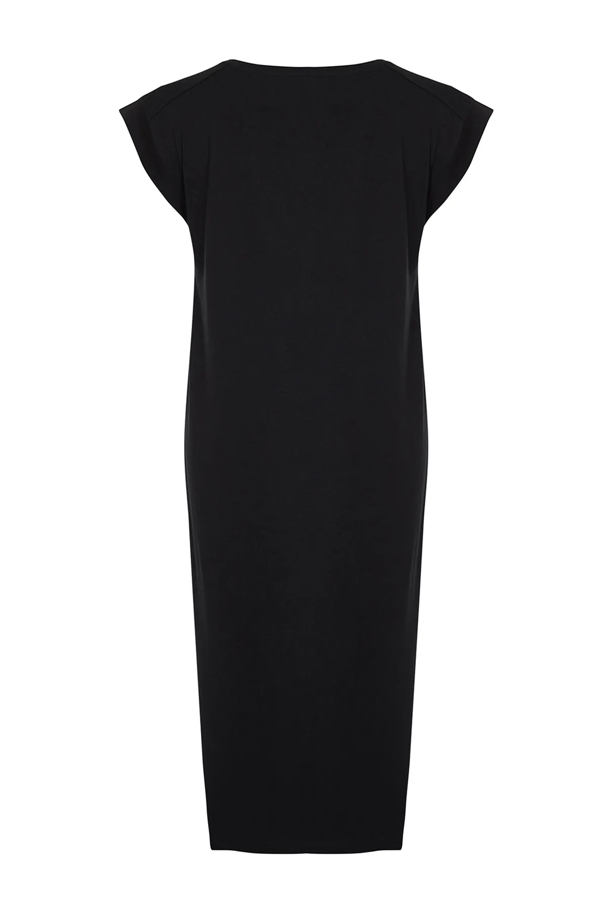 Trendyol Collection  Schwarzes, schlichtes T-Shirt-Kleid aus 100 % Baumwolle, Etuikleid mit Mondärmeln und bequemem Schnitt, Midi-Midikleid TWOSS24EL00126