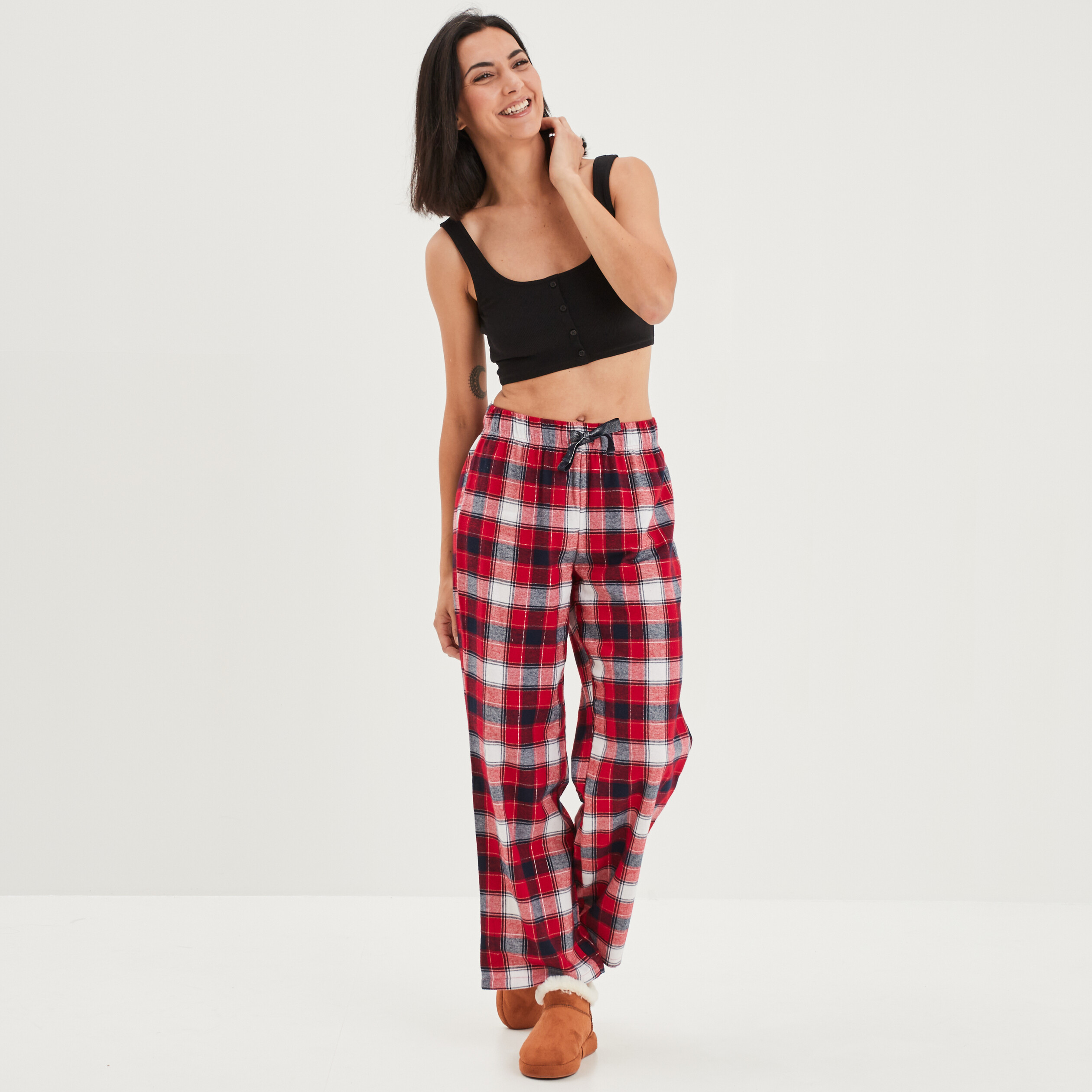 Pantalon de pyjama taille élastiquée rouge femme | La Halle
