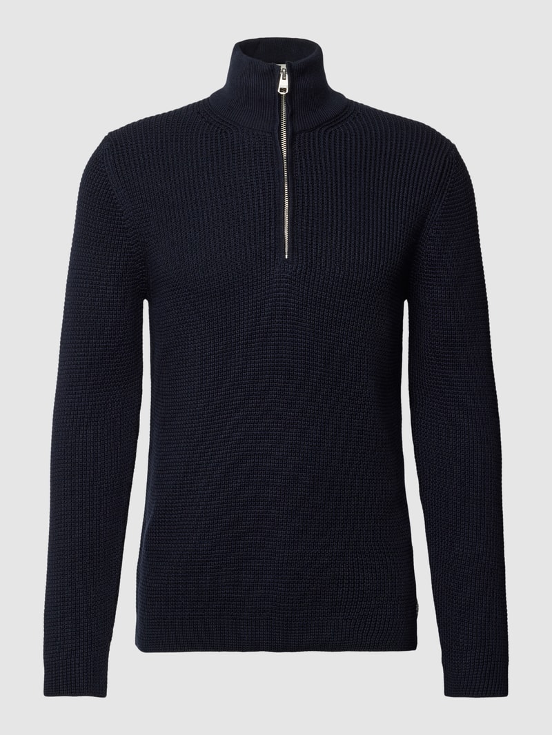 Strickpullover mit Stehkragen Modell 'Falco' in dunkelblau