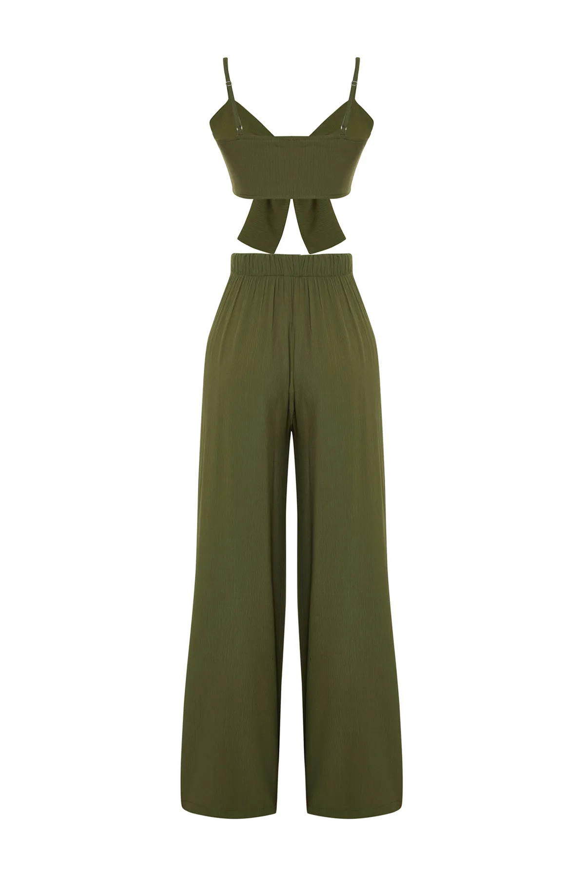 Trendyol Collection  Khakifarbener, gewebter Blusen-Hosenanzug mit Bindeband TBESS22AU0108