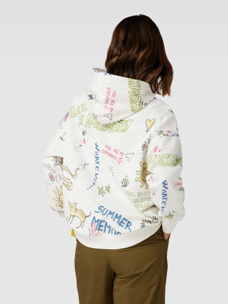 Hoodie aus Baumwolle mit Statement-Prints in offwhite