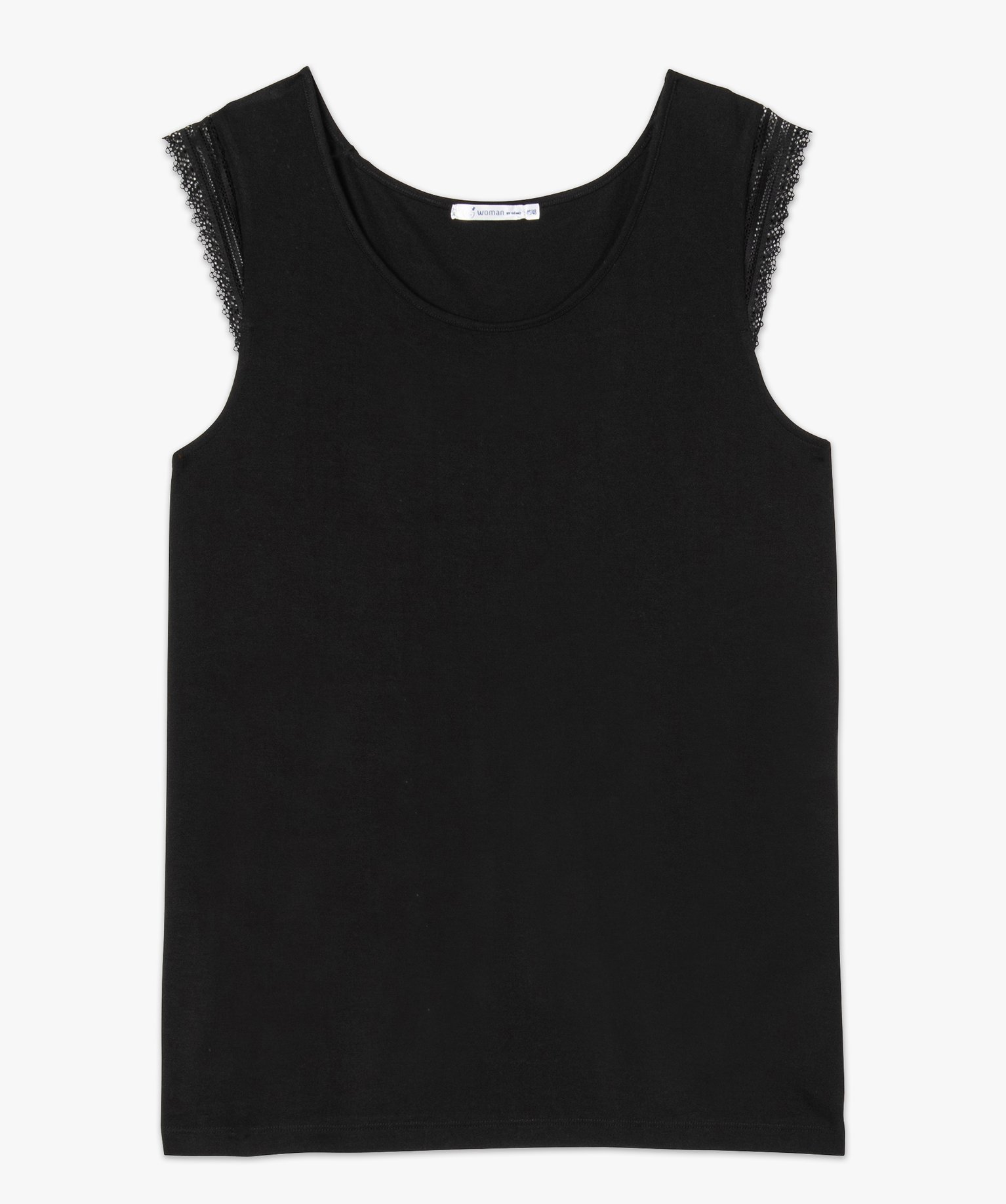 Haut de pyjama femme grande taille à mancherons dentelle noir | GEMO