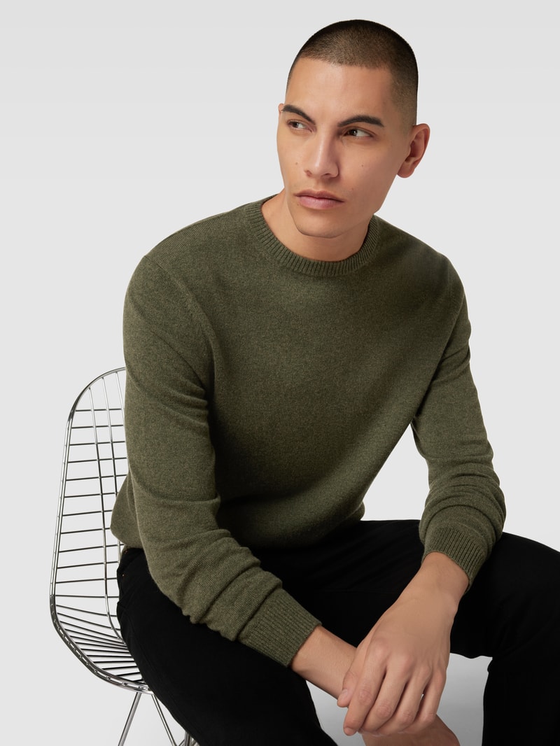 Strickpullover aus Kaschmir mit Rundhalsausschnitt in olivgrün meliert