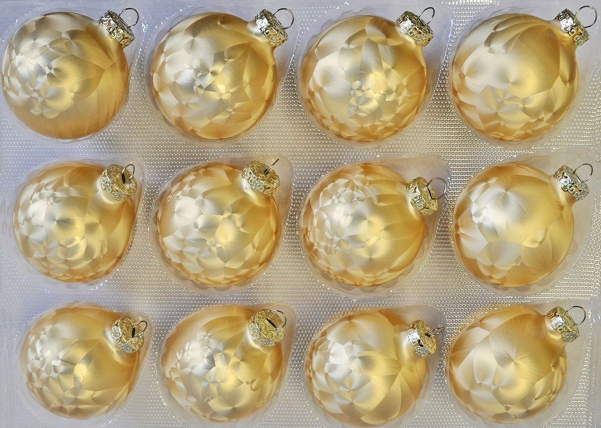 Thüringer Glasdesign Christbaumschmuck JACK 12x Glas Eislack Christbaumkugeln 6cm Thüringer Weihnachtskugeln, echt Glas, teilweise Handarbeit, inkl. praktischer Aufbewahrungsbox