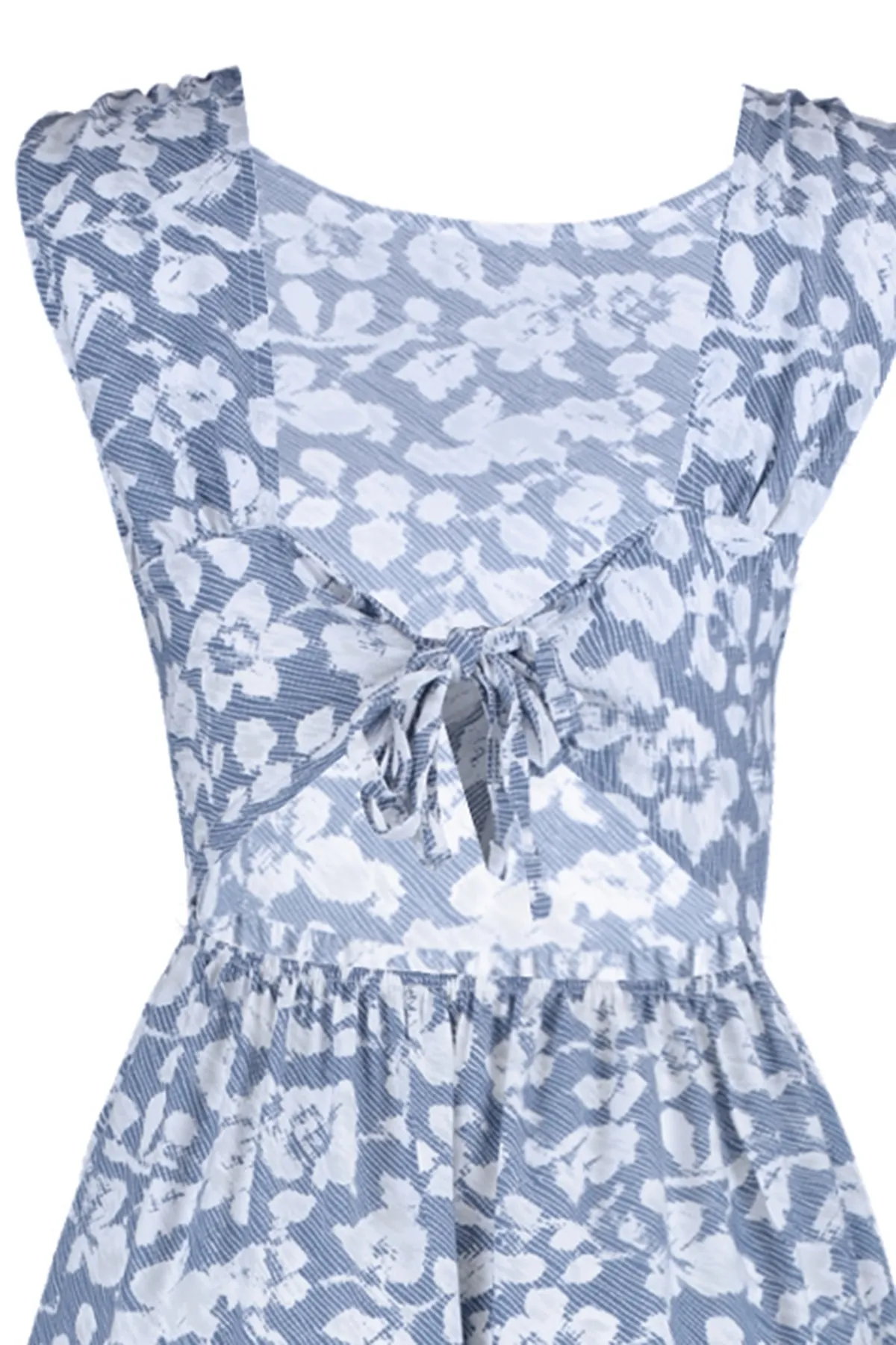 Trendyol Collection  Blaues Midi-Kleid mit gewebtem Rückendetail und Blumenmuster und Taillenöffnung TWOSS21EL0709