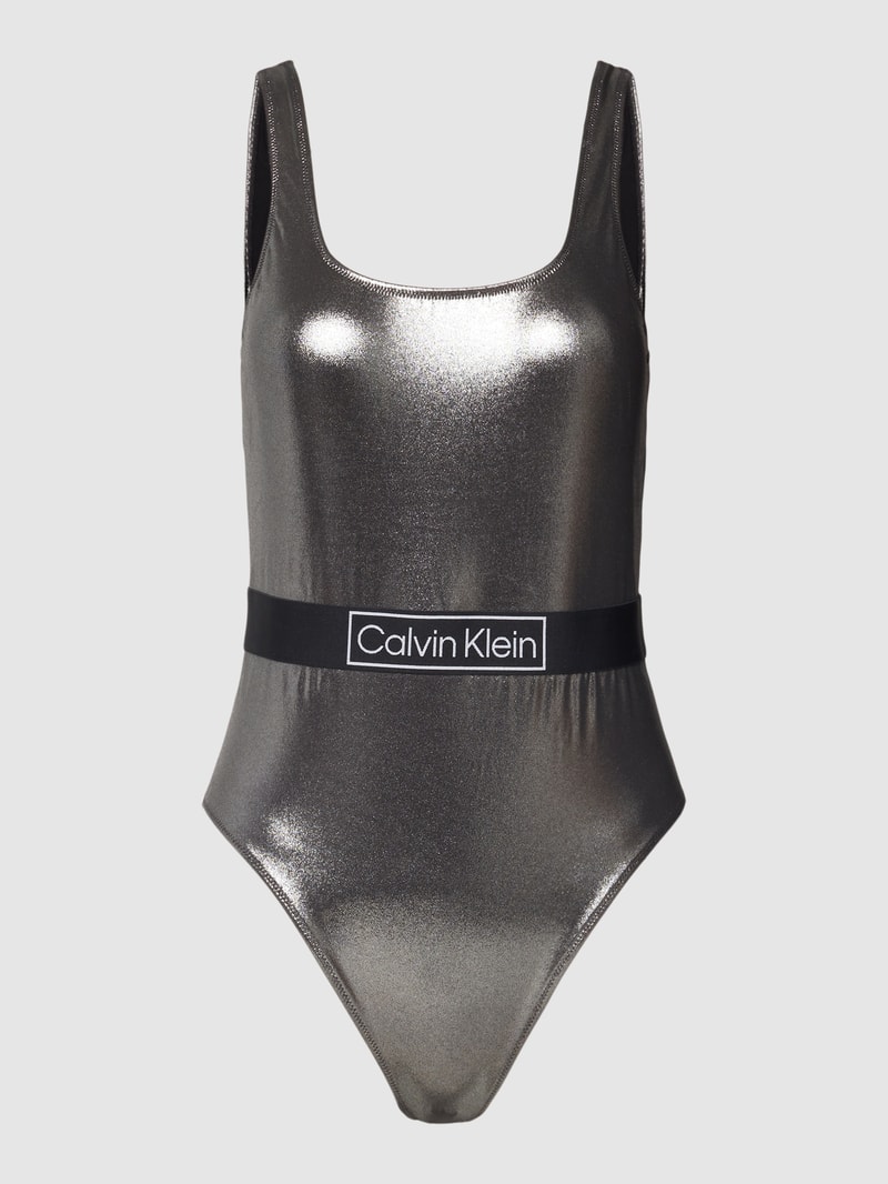 Badeanzug mit Label-Detail in schwarz