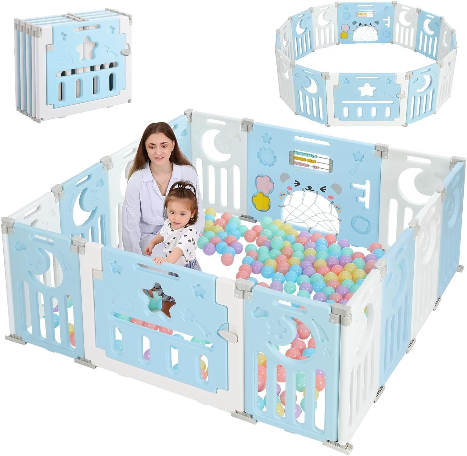 Dripex Laufgitter Laufgitter Laufstall Baby Absperrgitter 14-Paneele Schutzgitter