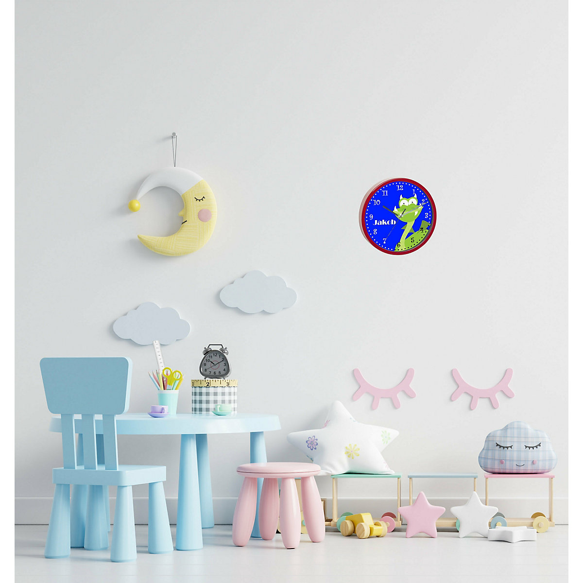 Kinder Wanduhr personalisiert mit Name Drache grün