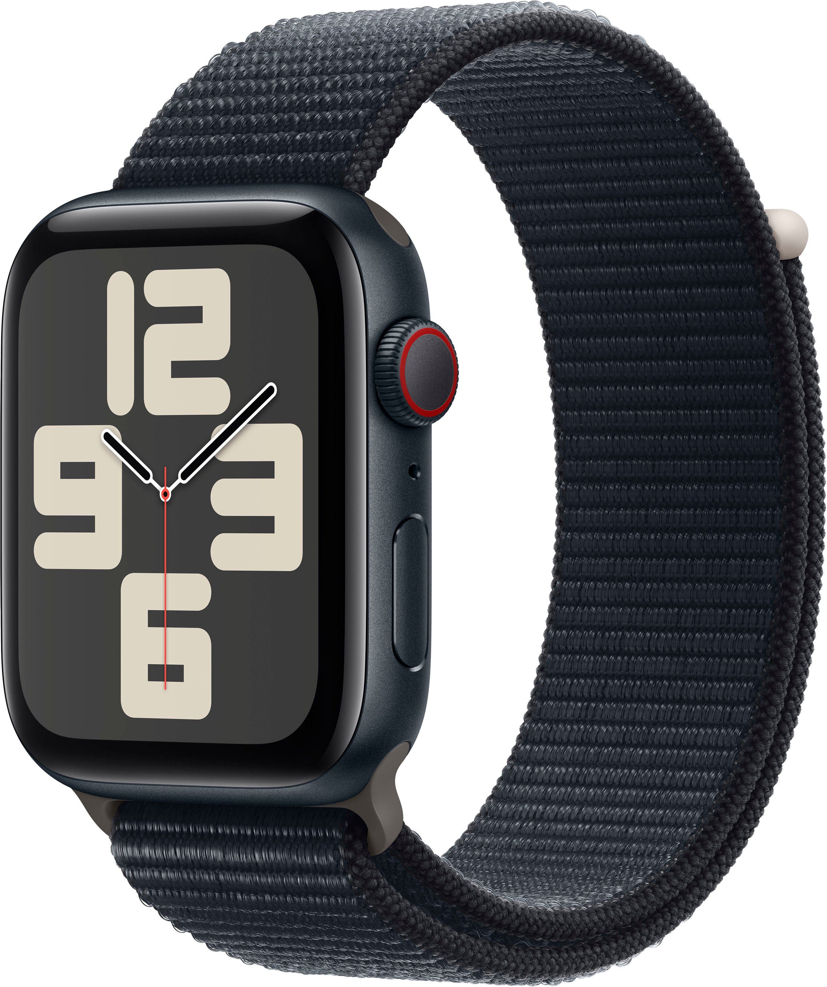 Apple Watch SE GPS Aluminium 44 mm + Cellular Smartwatch (4,4 cm/1,73 Zoll, Watch OS 10), Sport Loop