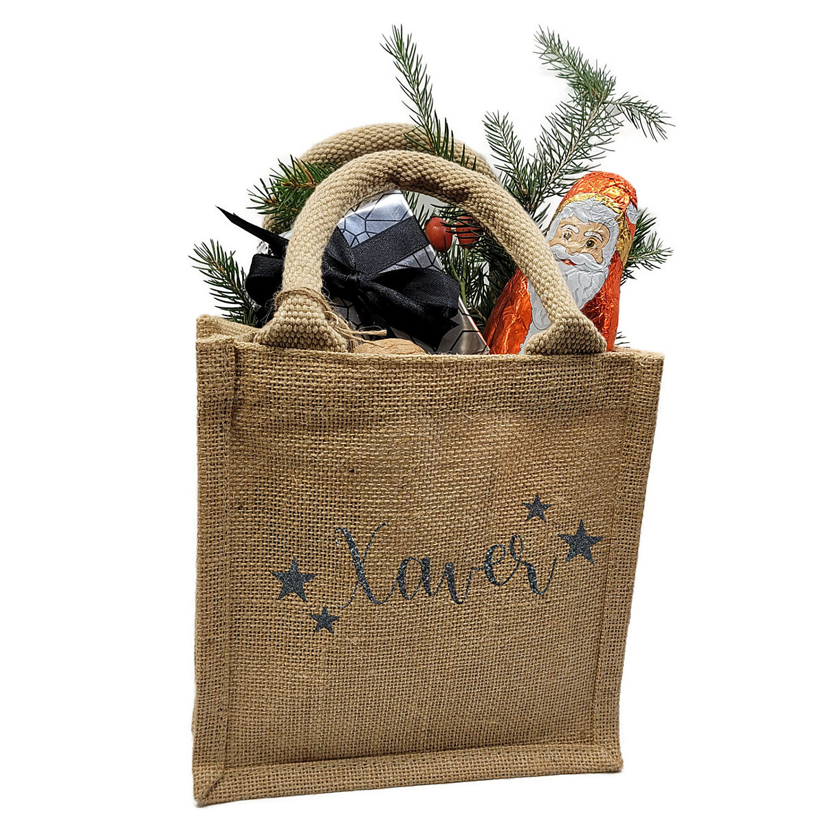 Nikolaus Tasche  / Nikolaussack mit Name personalisiert Schwarz / Glitzer