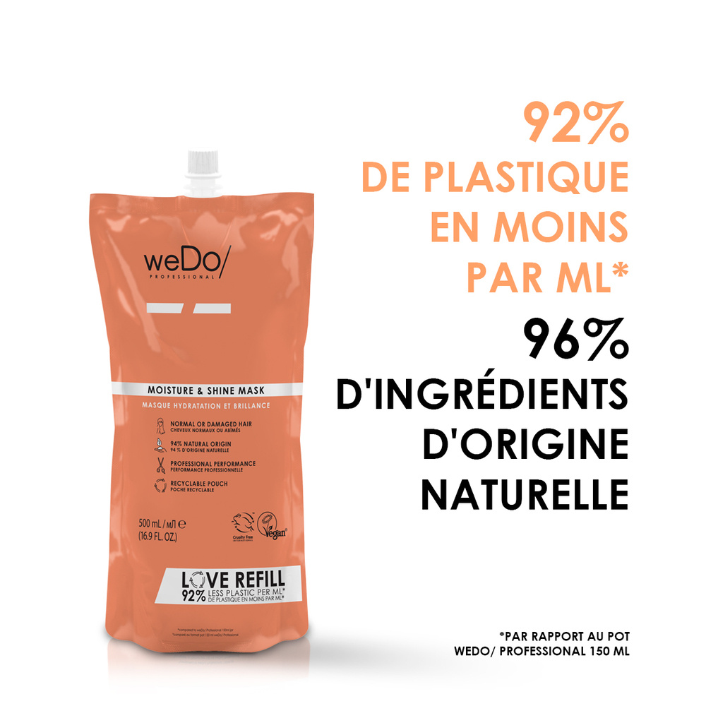 wedo Masque cheveux Vegan Hydratation et Brillance recharge cheveux normaux abîmés Masque vegan sans silicone pour cheveuxnormaux secs colorés ou non