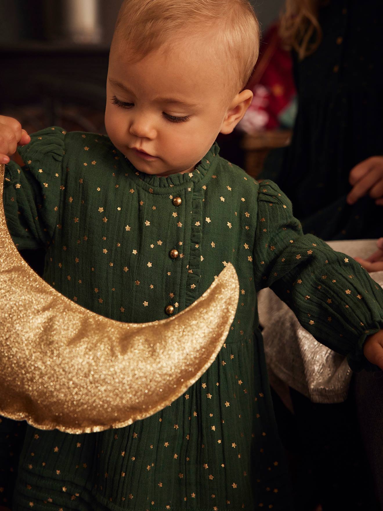 Robe en gaze de coton bébé ouverture décalée rouge foncé imprimé