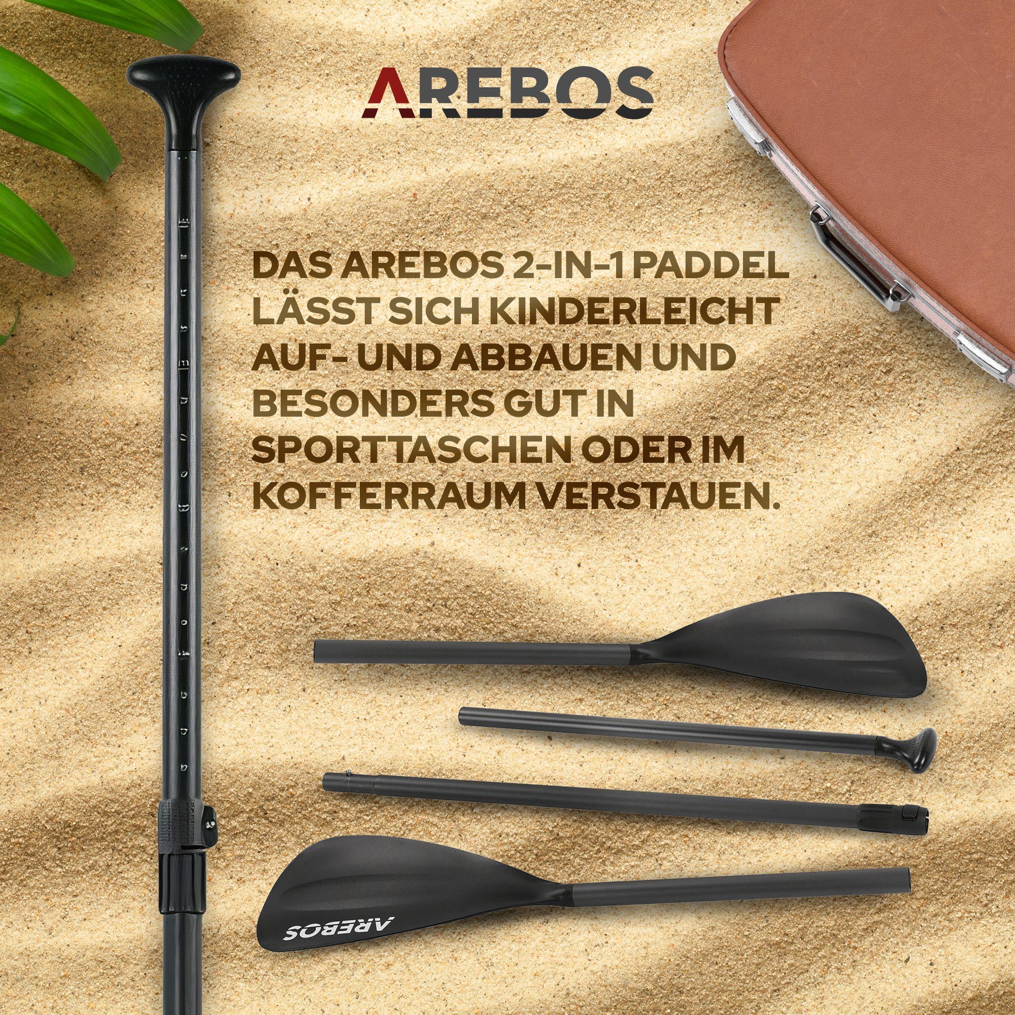 Arebos 2-in-1 Doppelpaddel & Einzelpaddel, SUP Hilfspaddel SUP-Paddel, (Set), Schwimmfähig, stabilem Kunststoff, gebogene Klingen, 156-215 cm