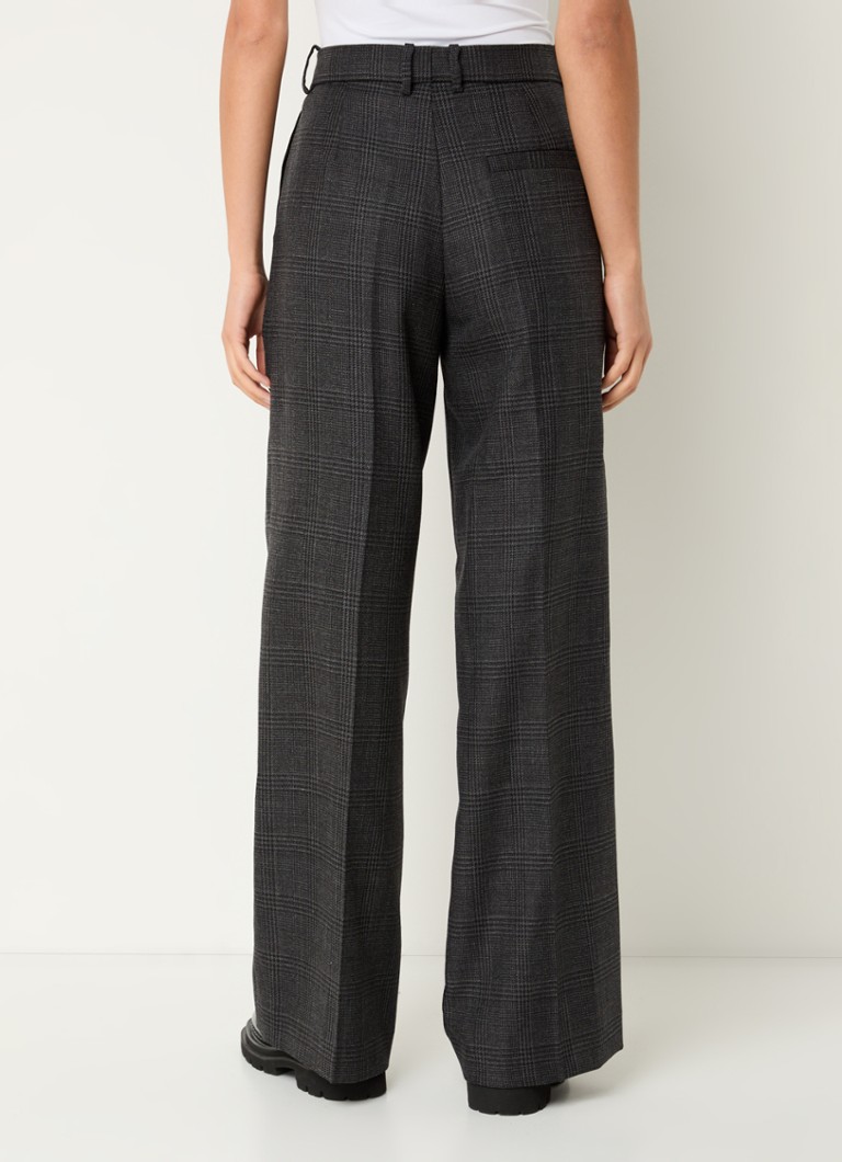 Sandro High waist wide fit trousers made of virgin wool with a checked pattern