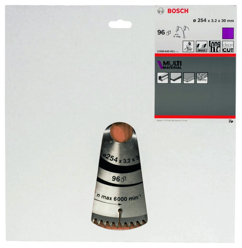Bosch Blue Accessories 2608640451 Sirkelsagblad 254 x 30 x 96T Multimateriale