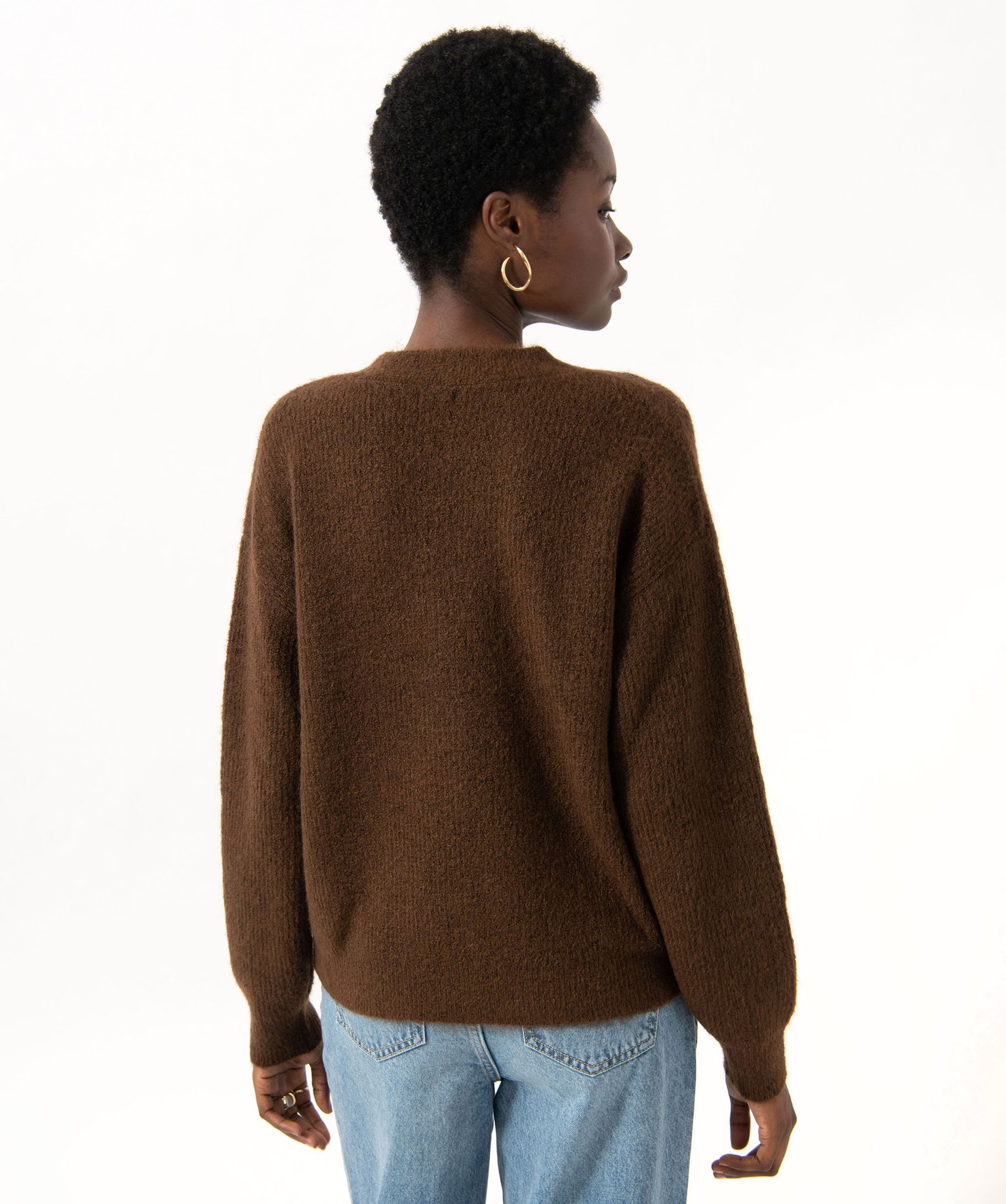 Gilet à col V en maille douillette avec gros boutons femme marron | GEMO