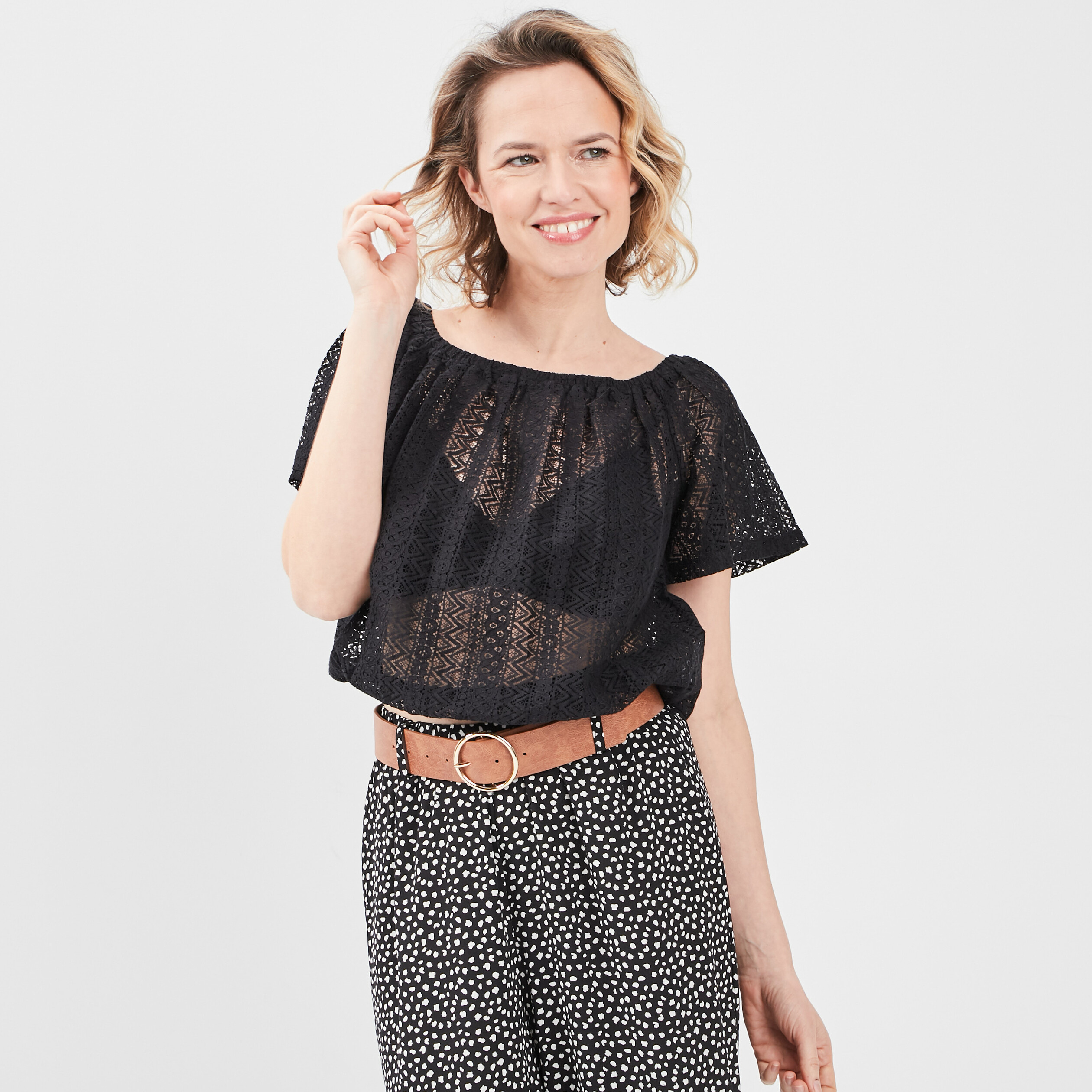 T-shirt manches courtes noir femme | La Halle