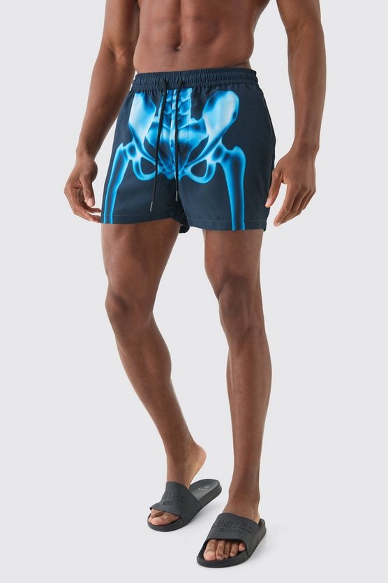 Kurze Badehose mit Skelett-Print