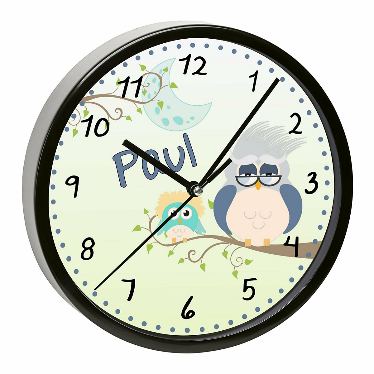 Kinder Wanduhr personalisiert mit Name Eule Opa