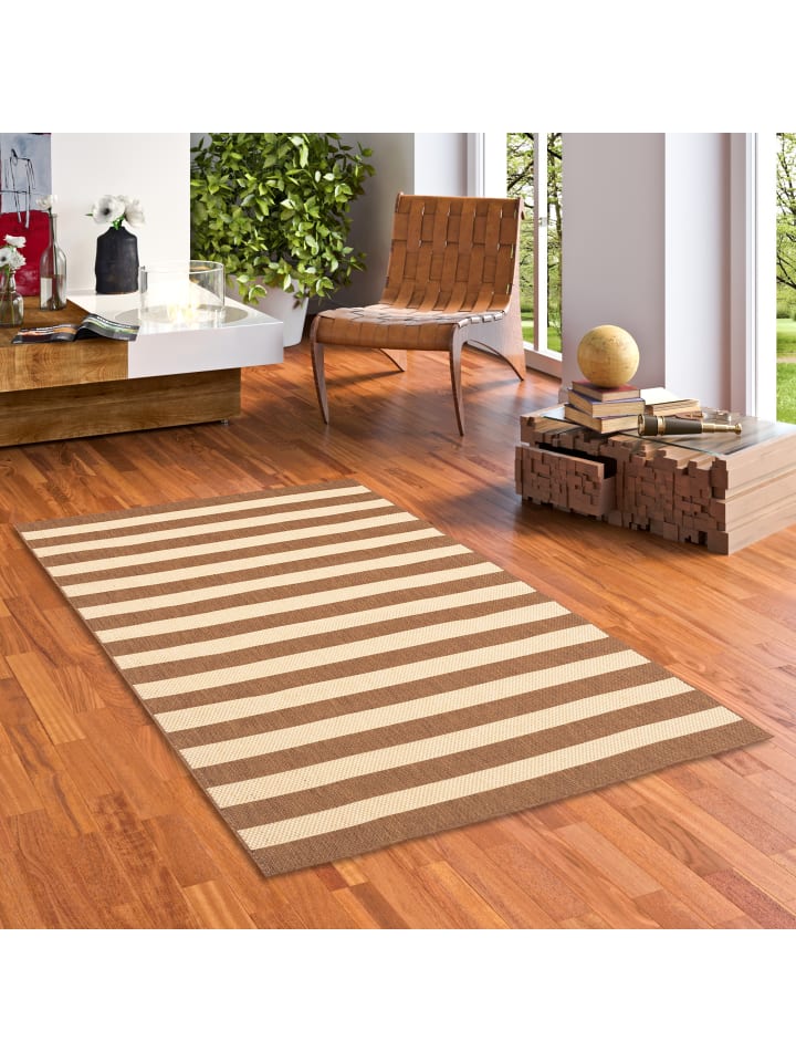 Pergamon In & Outdoor Teppich Flachgewebe Valencia Streifen in Beige günstig kaufen